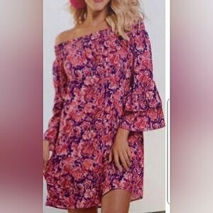 Charlie Paige Floral Peplum Sleeve Dress Size Medium Off Shoulder Feminine Flowy